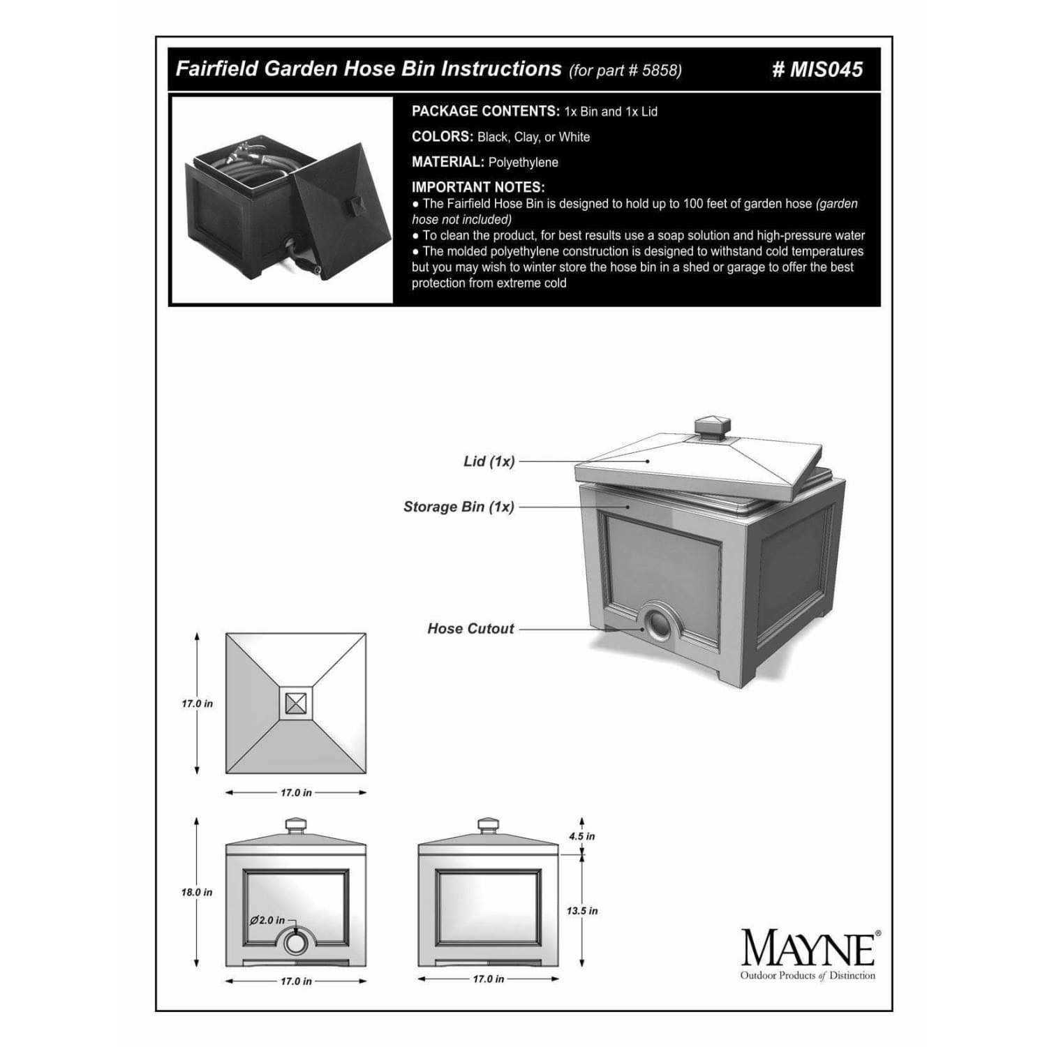 Mayne Fairfield Garden Hose Bin - MT - Mrs Treak
