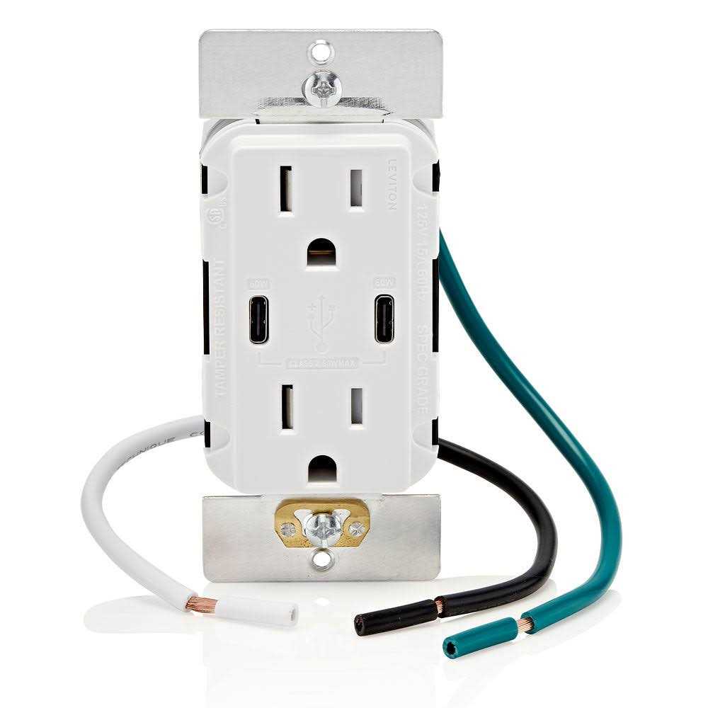 Leviton T5632-W USB Charger/Tamper-Resistant Duplex Receptacle - MT - Mrs Treak