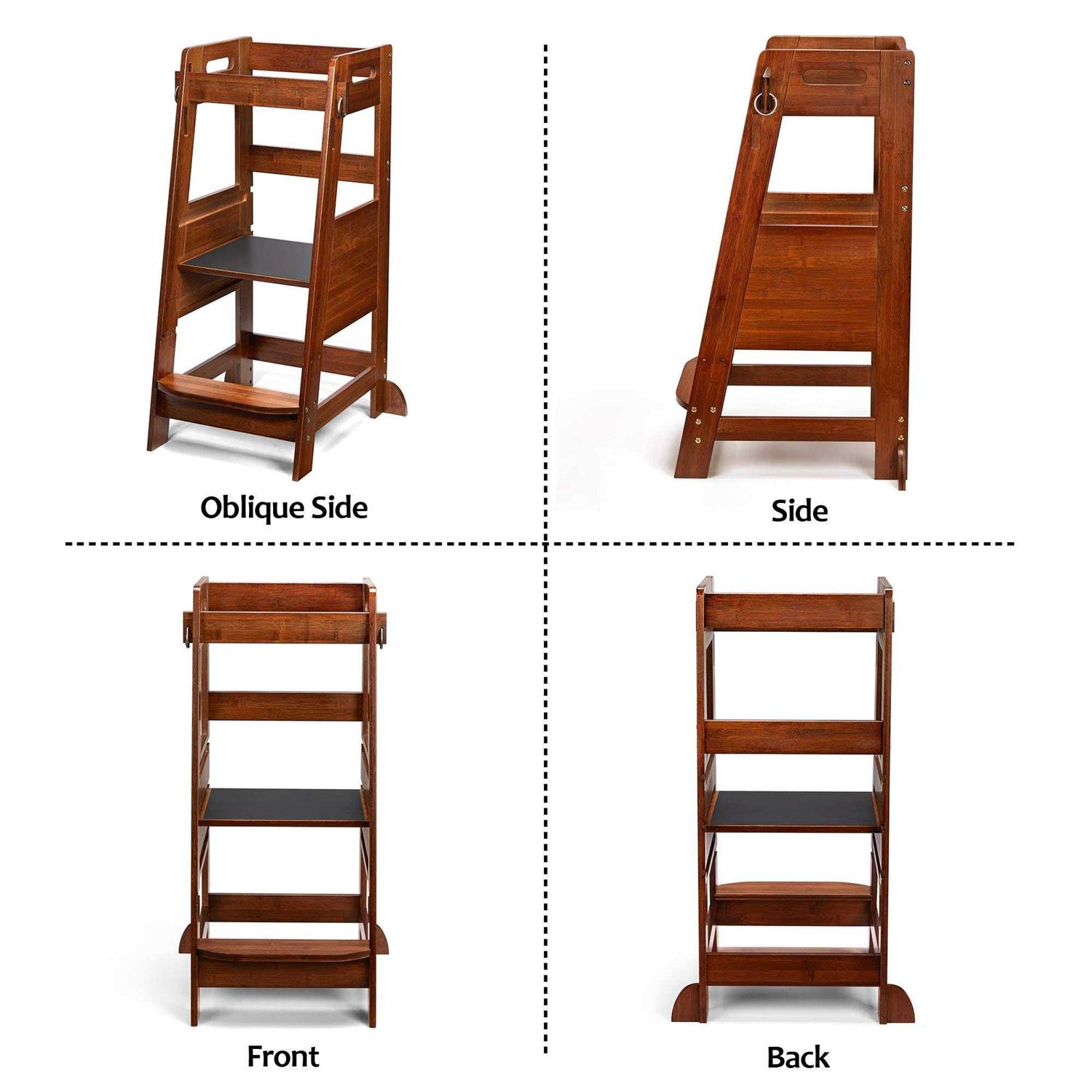 Toetol Bamboo Toddler Kitchen Step Stool white Helper Standing Tower Height adju - MT - Mrs Treak