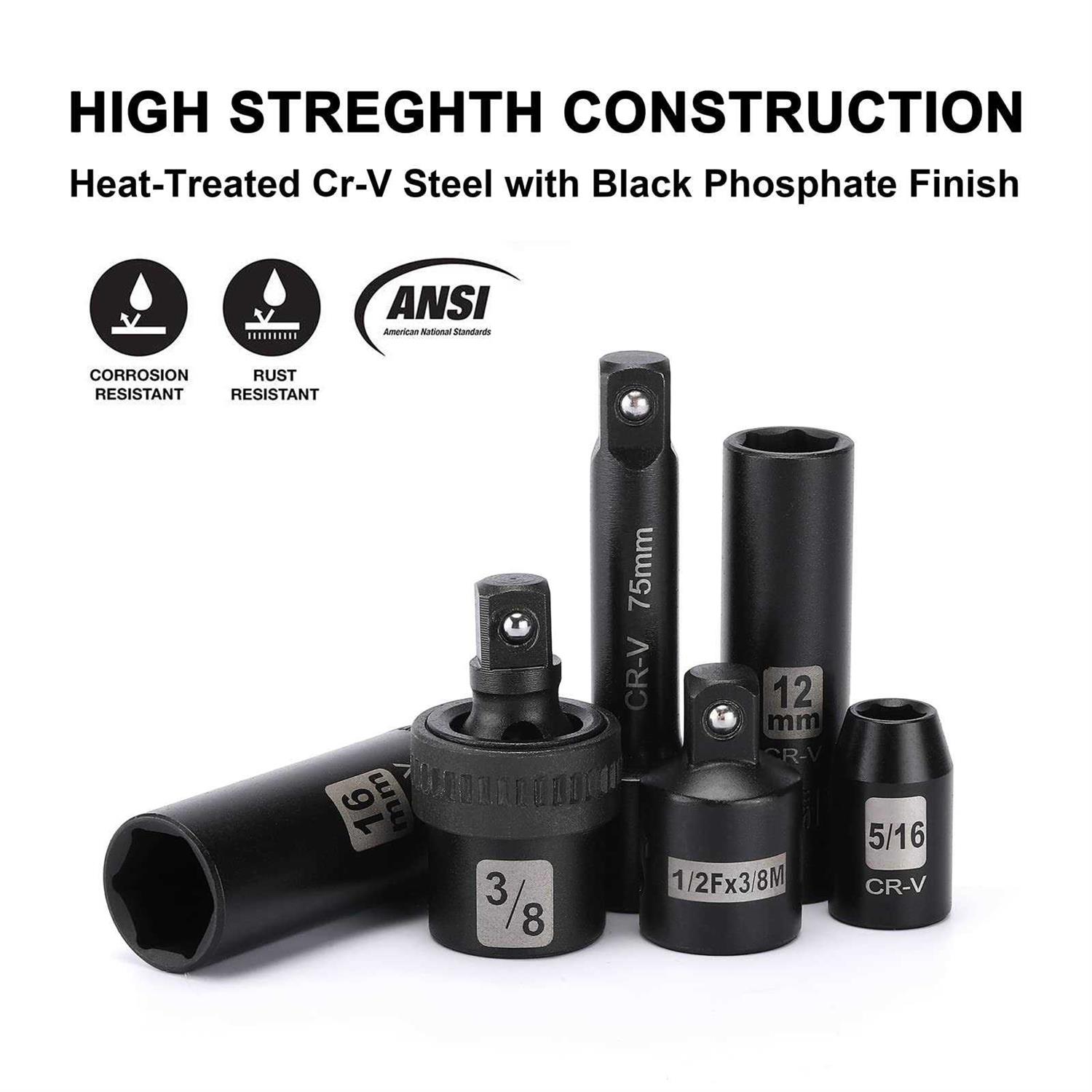 Mayouko 16 Pieces 3/8 Drive Low Profile Hex Socket Set Impact Allen Bit Socket - MT - Mrs Treak