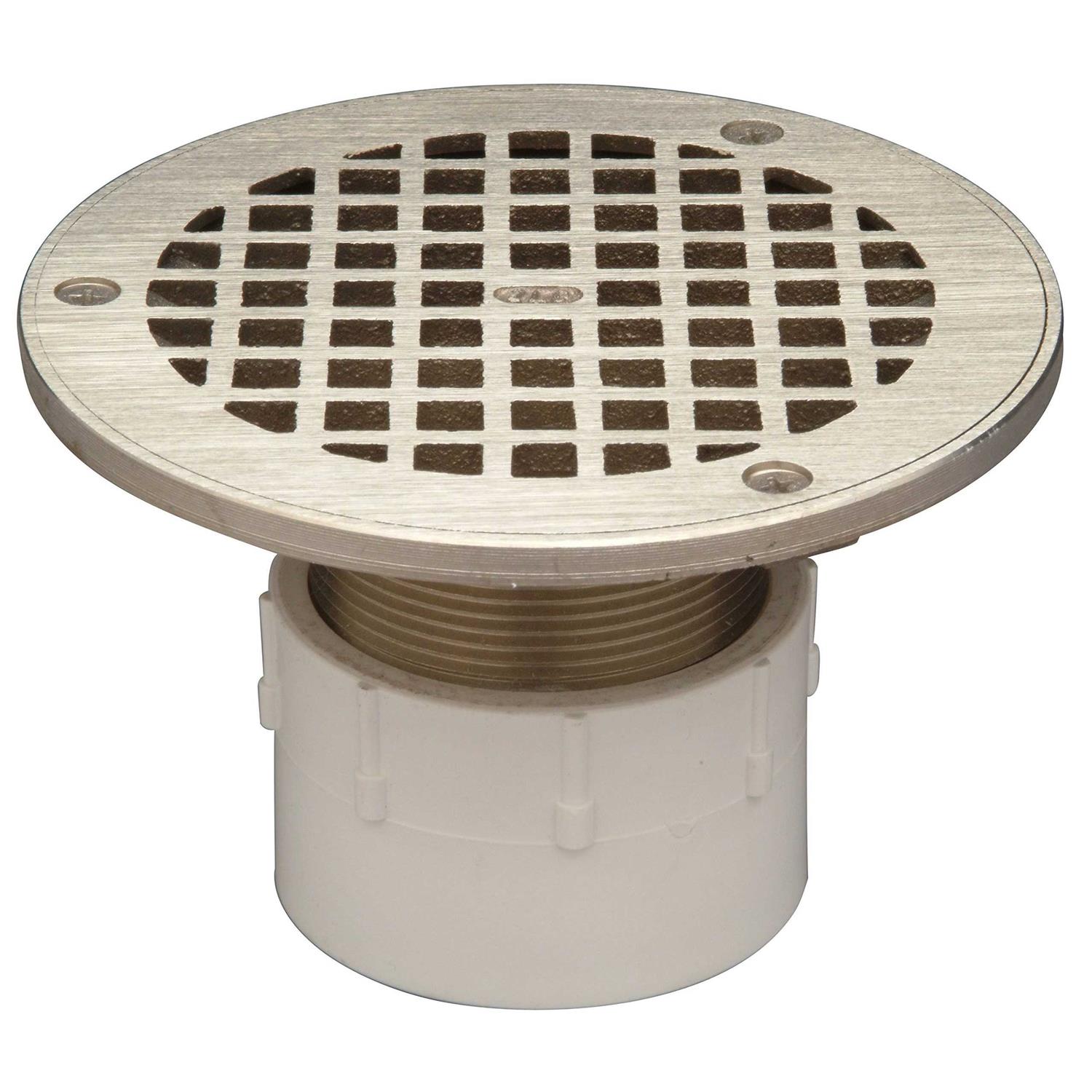 Zurn FD2-PV3 FD2 Adjustable PVC Floor Drain with 5 Round Nickel Bronze Head, Deck Plate, and 3 - MT - Mrs Treak