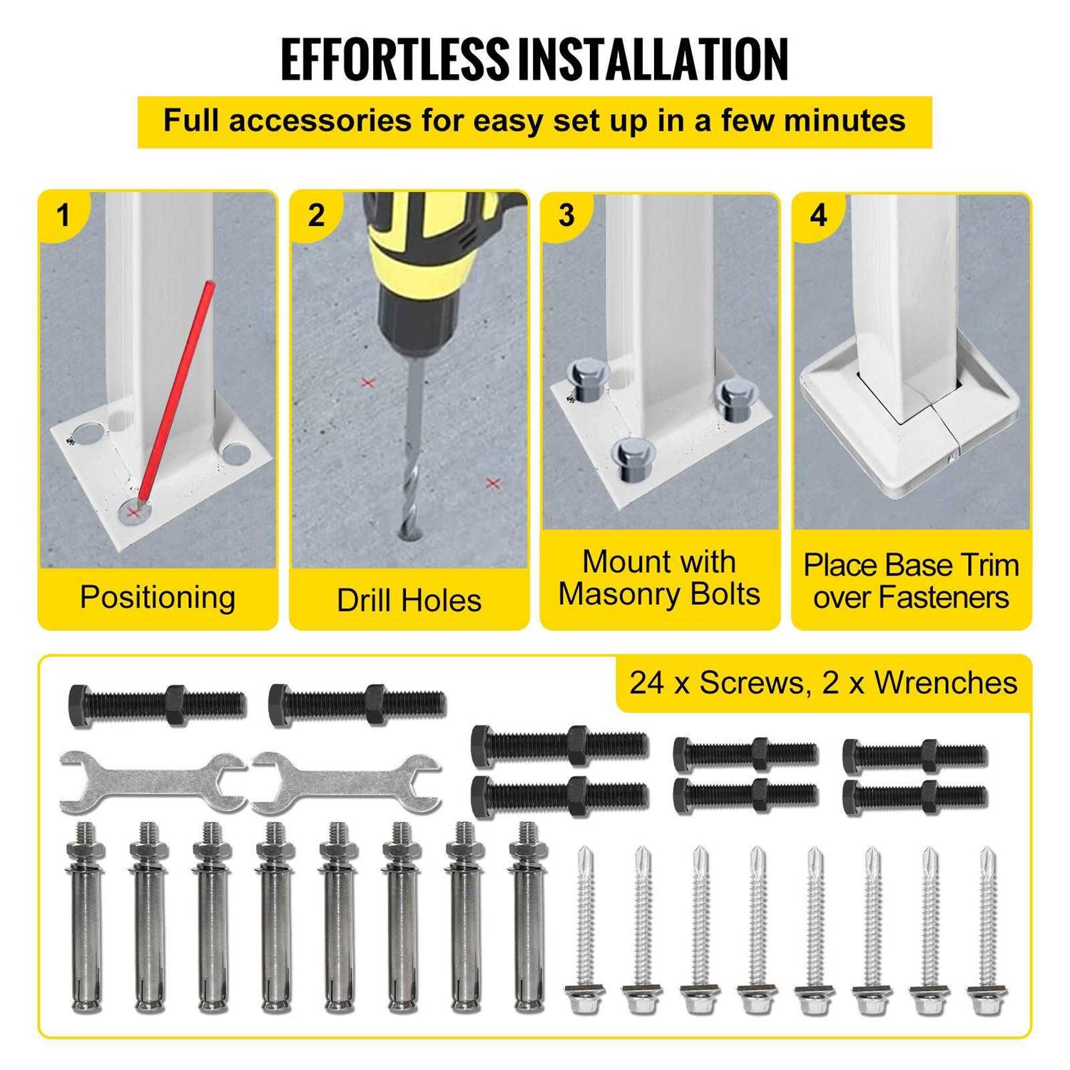 VEVOR Wrought Iron Handrail Picket 1 Fits 1 or 2 Steps for Outdoor Steps Matte White LTFS1H2BBSTL00001V0 - MT - Mrs Treak