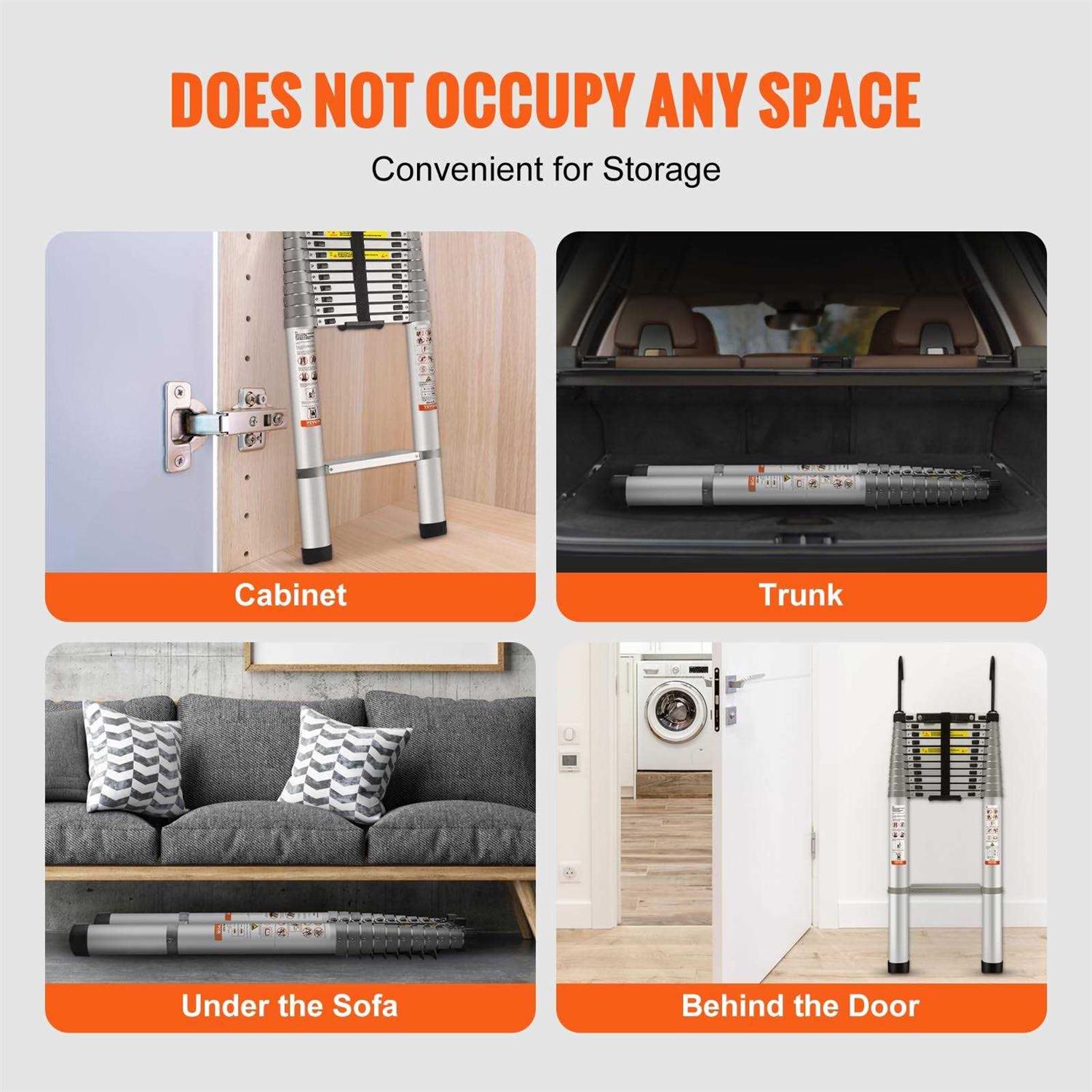 VEVOR Telescoping Ladder Aluminum One-button Retraction Collapsible Extension Ladder - MT - Mrs Treak