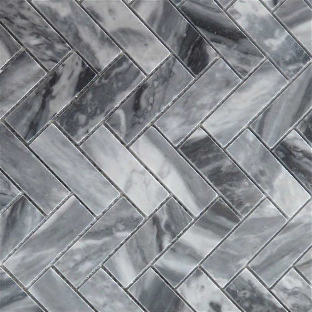 Marble Online Bardiglio Gray Marble Herringbone Mosaic Tile - MT - Mrs Treak