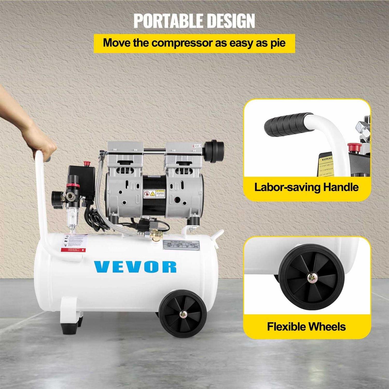 VEVOR Air Compressor 4.8 Gallon 900W 2.2 CFM@ 90PSI 70 dB Ultra Quiet Oil - MT - Mrs Treak