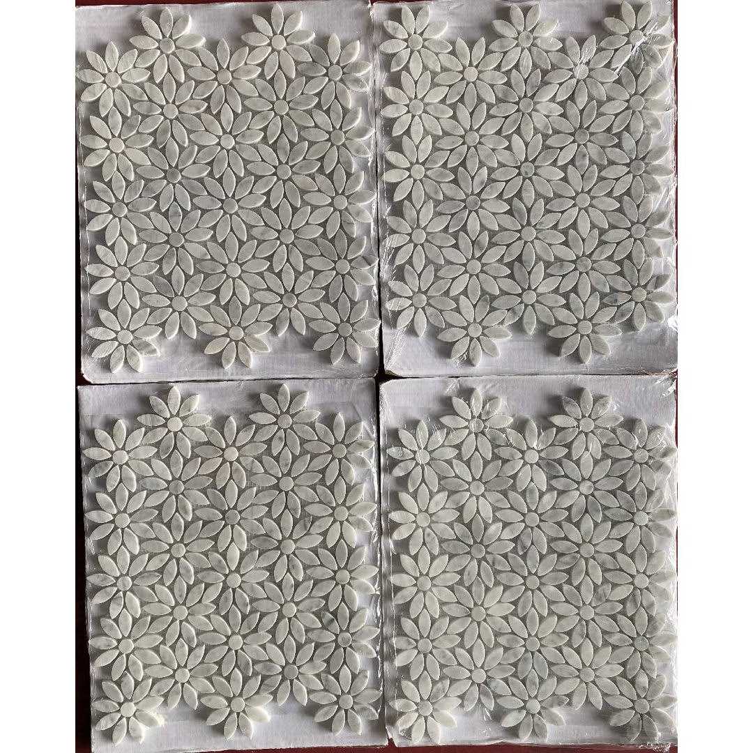 Marble Online Carrara Marble Ice Flower Blossom Gray Polished Waterjet Mosaic Tile - MT - Mrs Treak