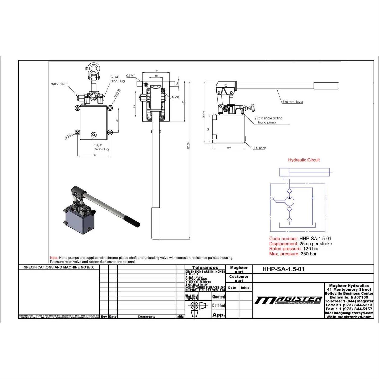 Magister Hydraulics Magister double acting Hydraulic Pump hand Operated Hydraulic Pump CID with changeover Value - MT - Mrs Treak