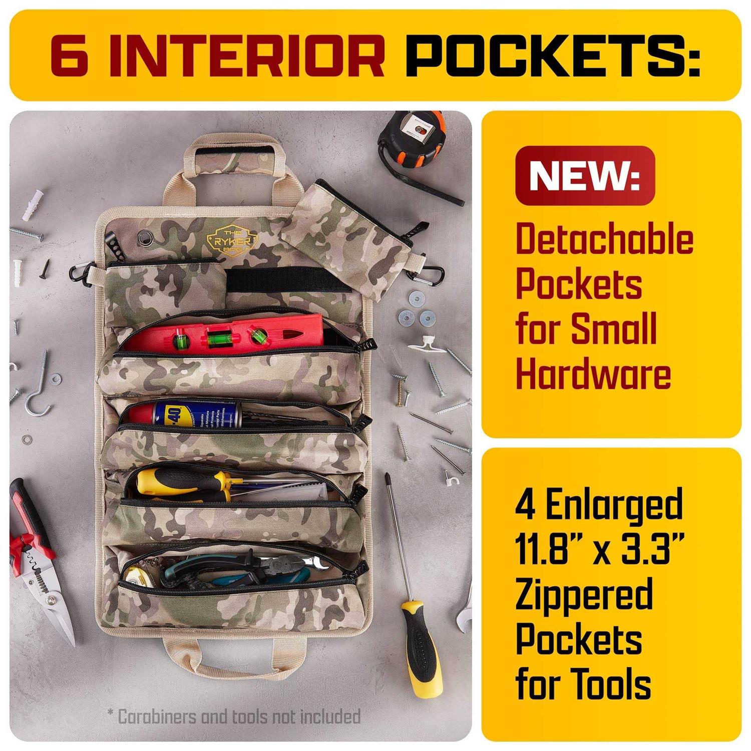 The Ryker Bag Tool Organizers Small Tool Bag W/Detachable Pouches Heavy Duty Roll Up Tool Bag Organizer - MT - Mrs Treak