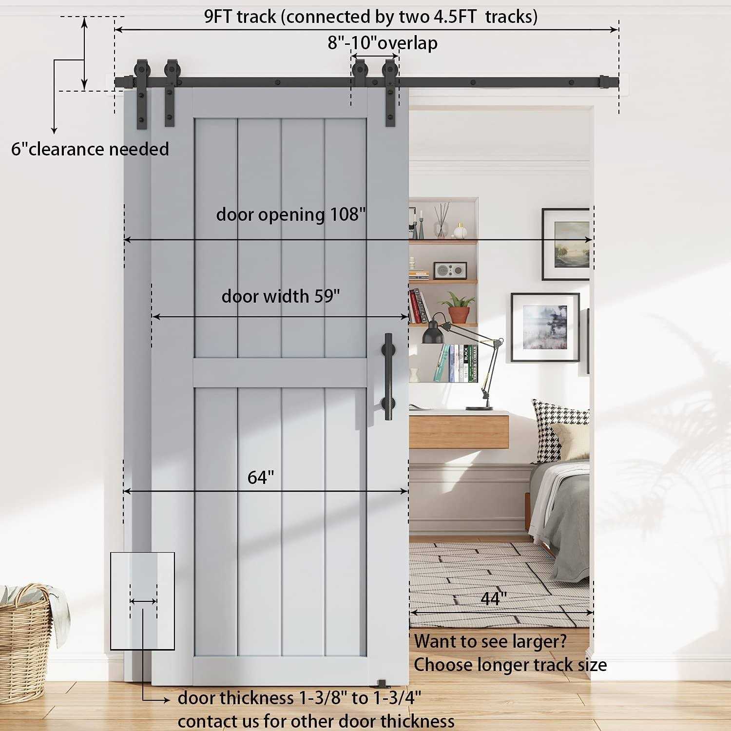 WINSOON Single Track Bypass Barn Door Hardware Double Doors Kit - MT - Mrs Treak