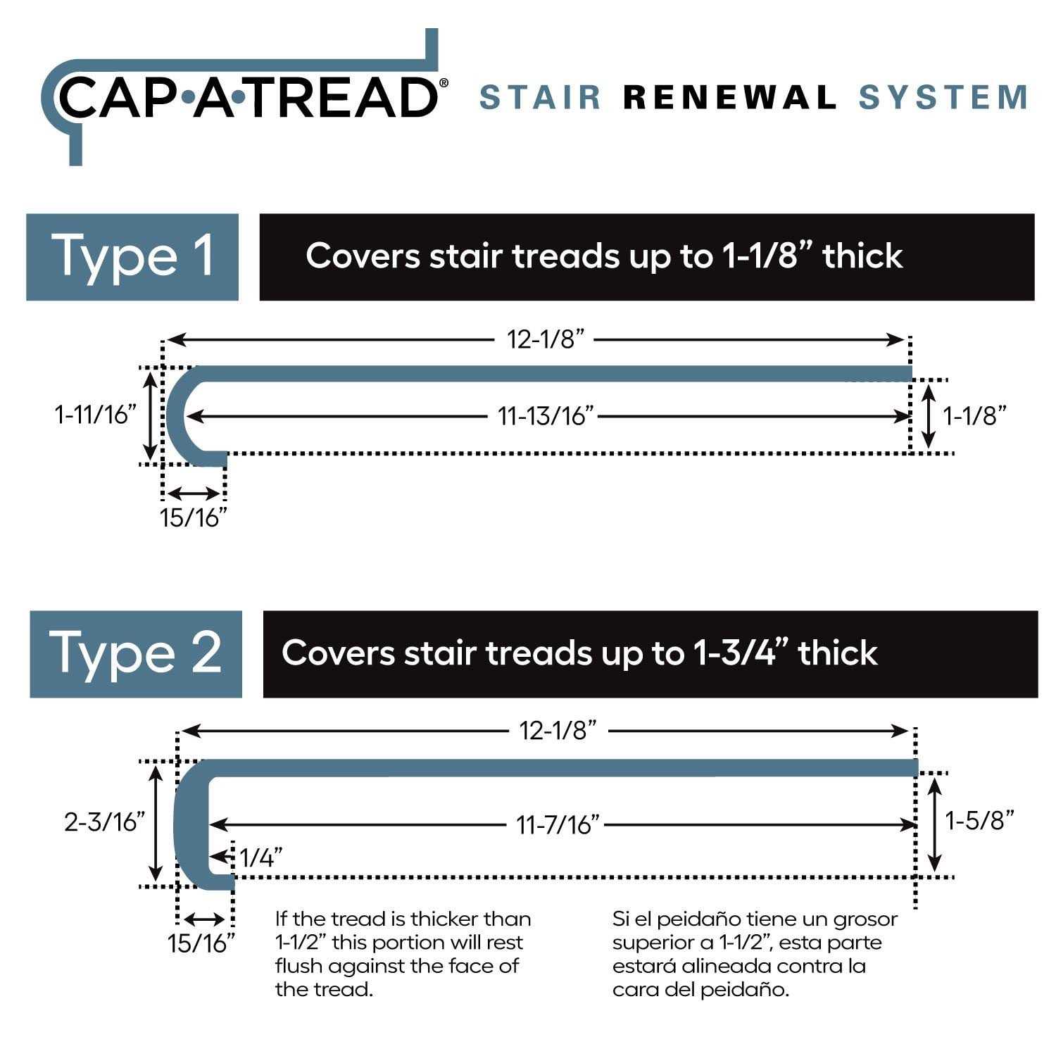 Zamma Cap-A-Tread Stair Renewal System 12.13-in x 47 - MT - Mrs Treak