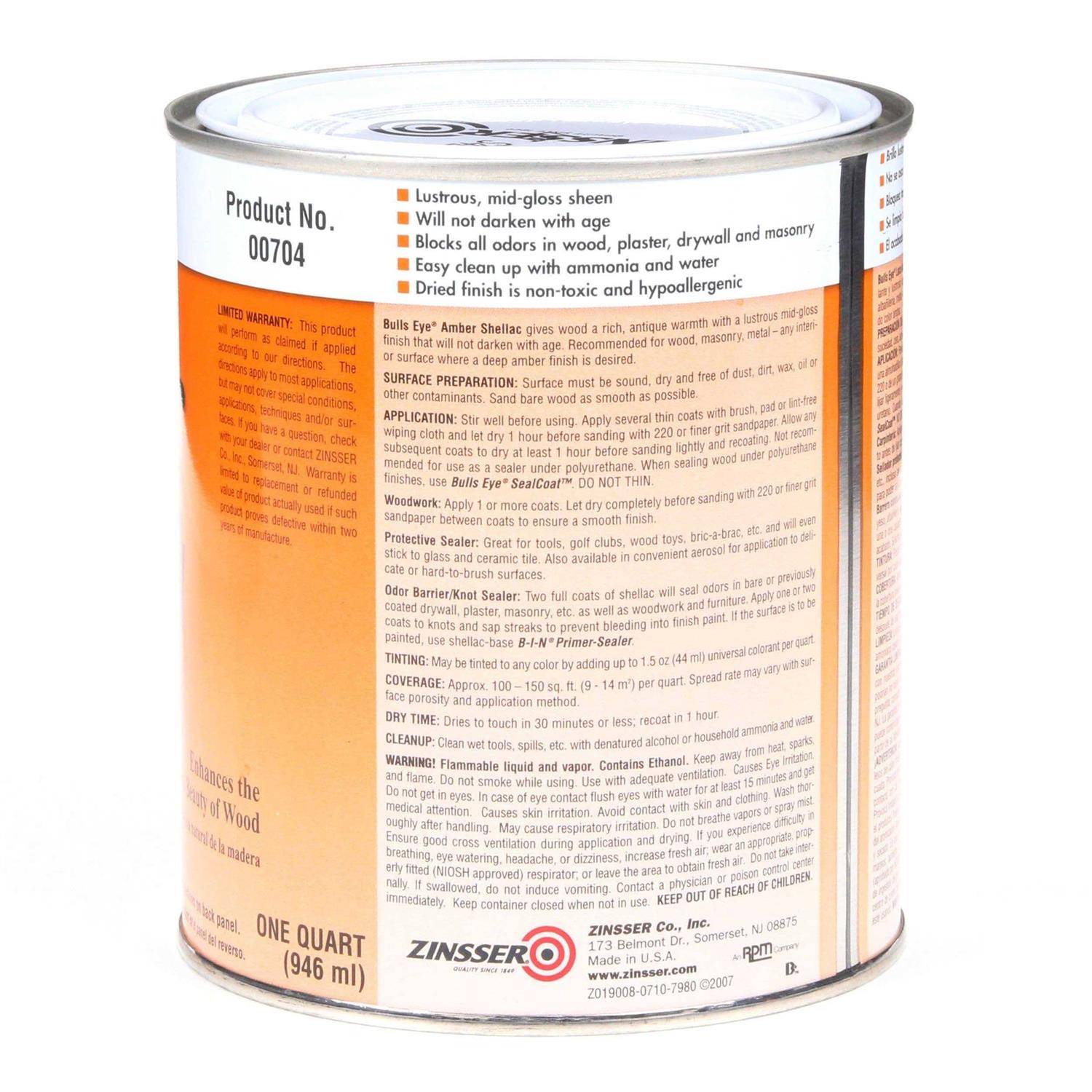 Zinsser Bulls Eye Shellac - MT - Mrs Treak