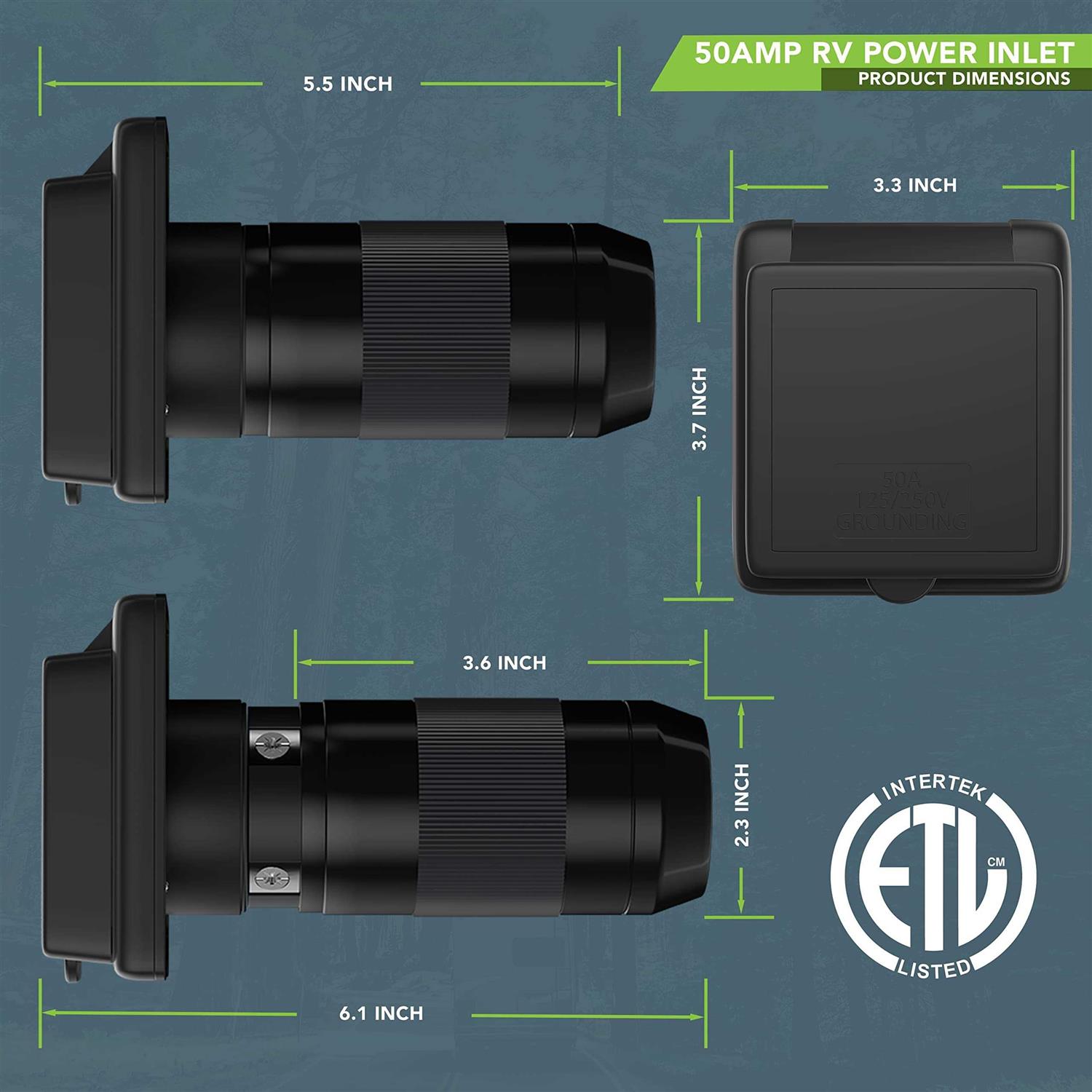 Leisure Rv 125/250v 50 Amp Power Plug Twist Lock Inlet with 3 Stainless Steel Pins - MT - Mrs Treak