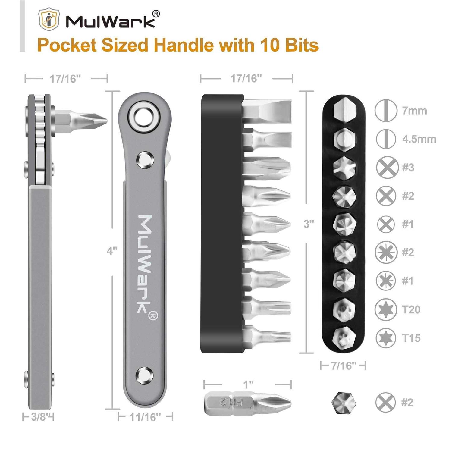 MulWark 1/4 Low Profile Mini Ratchet Wrench Close Quarters Screwdriver Set with High Torque - MT - Mrs Treak