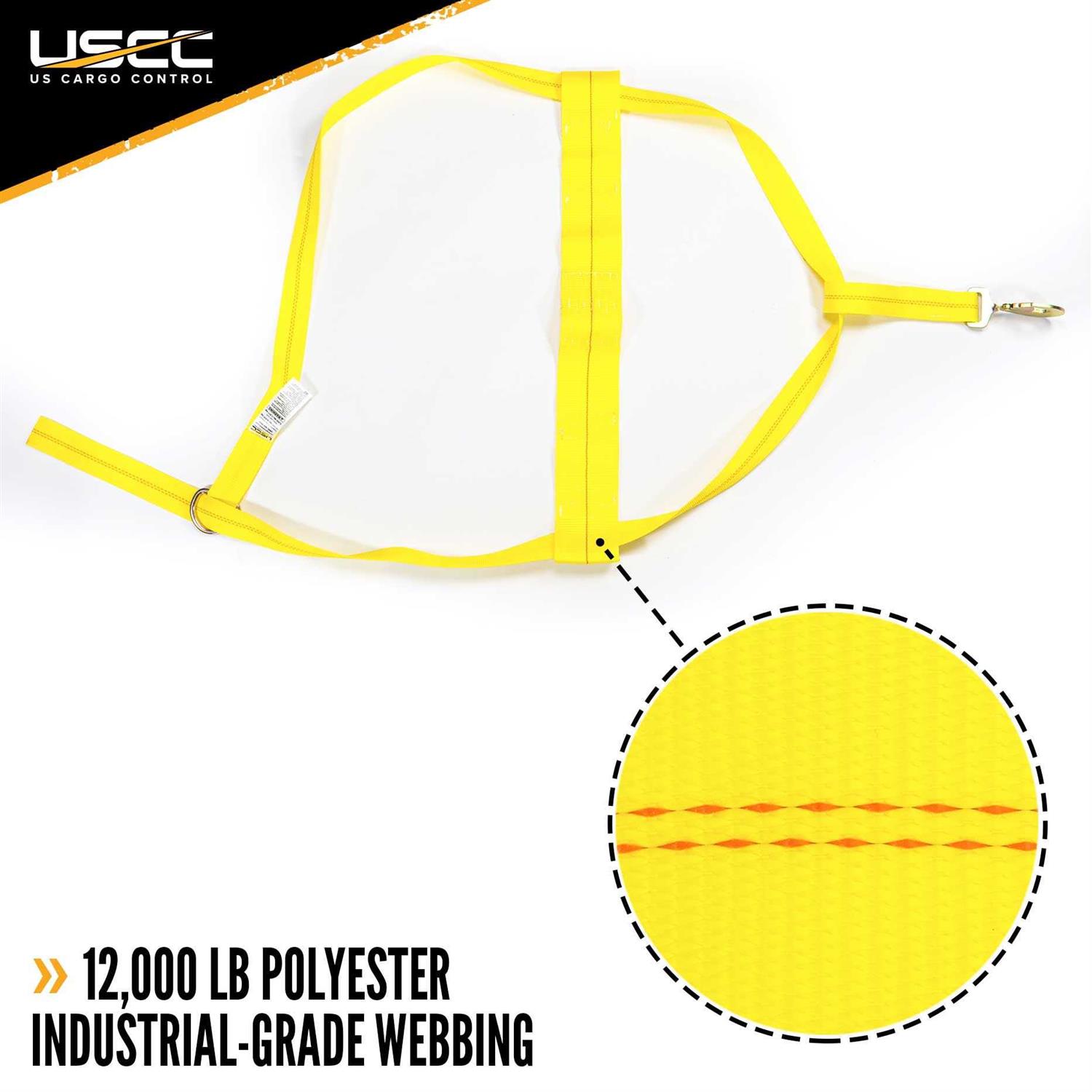 US Cargo Control Yellow Adjustable Tow Dolly Strap with 4 Top Strap and Twisted Snap - MT - Mrs Treak