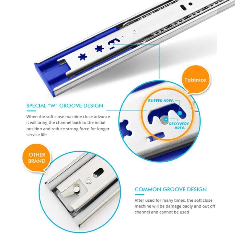 Tobinice 6 Pairs Hardware 3-Section Side Mount Soft Close Full Extension Ball Bearing Drawer Slides,100 LB Capacity Drawer - MT - Mrs Treak