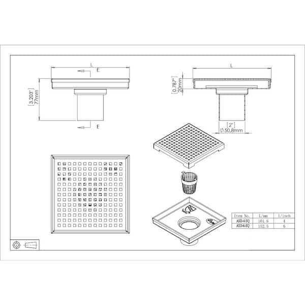eModernDecor 2-in Stainless Steel Square Stainless Steel Shower Drain - MT - Mrs Treak