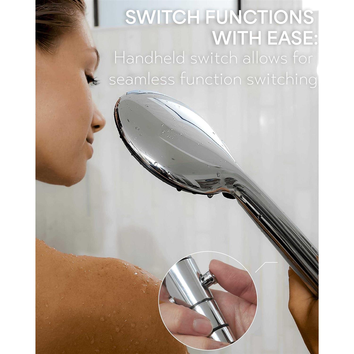 Veken 12 Inch High Pressure Rain Shower Head -Shower Heads with 5 Modes Handheld Spray Combo - MT - Mrs Treak