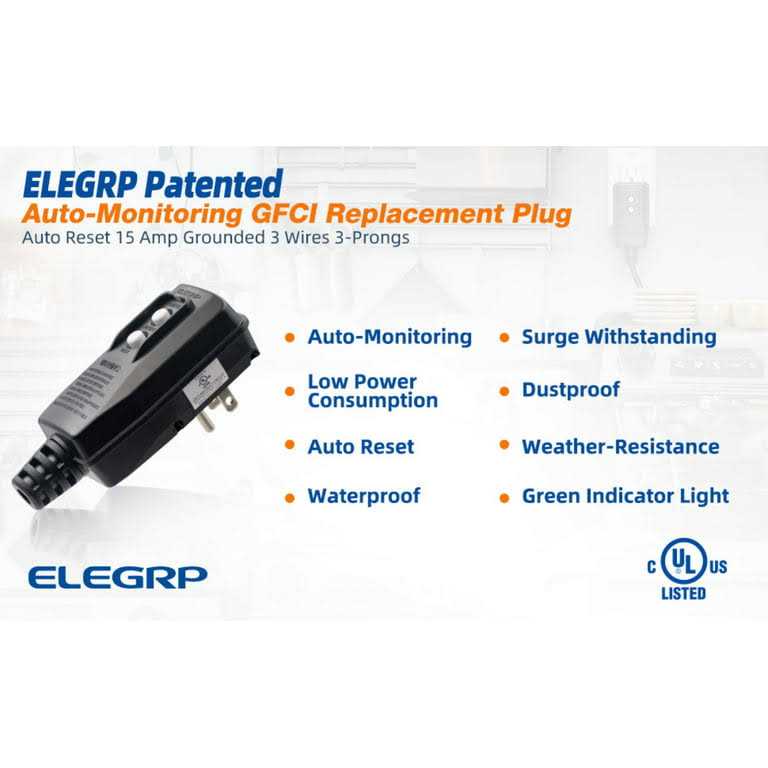 ELEGRP 4.67 in. 15 Amp Auto Reset 3 Prong Portable GFCI Replacement Right Angle Plug Assembly - MT - Mrs Treak