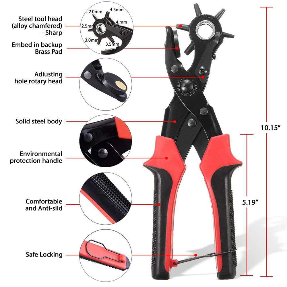 Leather Hole Punch Tool for Belt Multi Hole Sizes Puncher for Belts, Watch Bands, Straps, Dog Collars, Saddles, Shoes, Fabric, DIY Home or Craft - MT - Mrs Treak