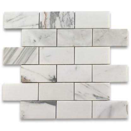 Marble Online Calacatta Gold 2×4 Brick Subway Calcutta Marble Mosaic Tile - MT - Mrs Treak
