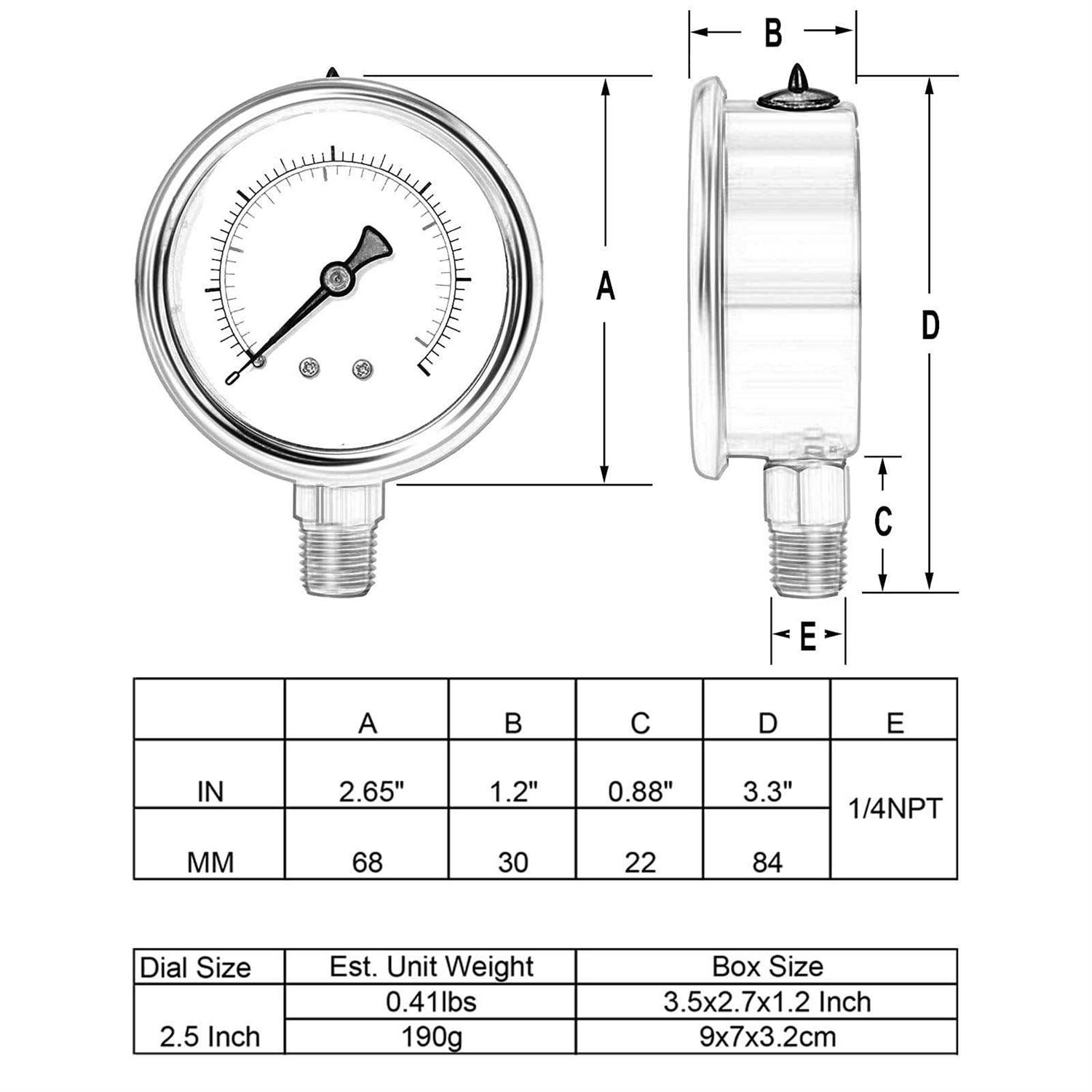 Uharbour Glycerin Filled Pressure Gauge Stainless Steel Case - MT - Mrs Treak