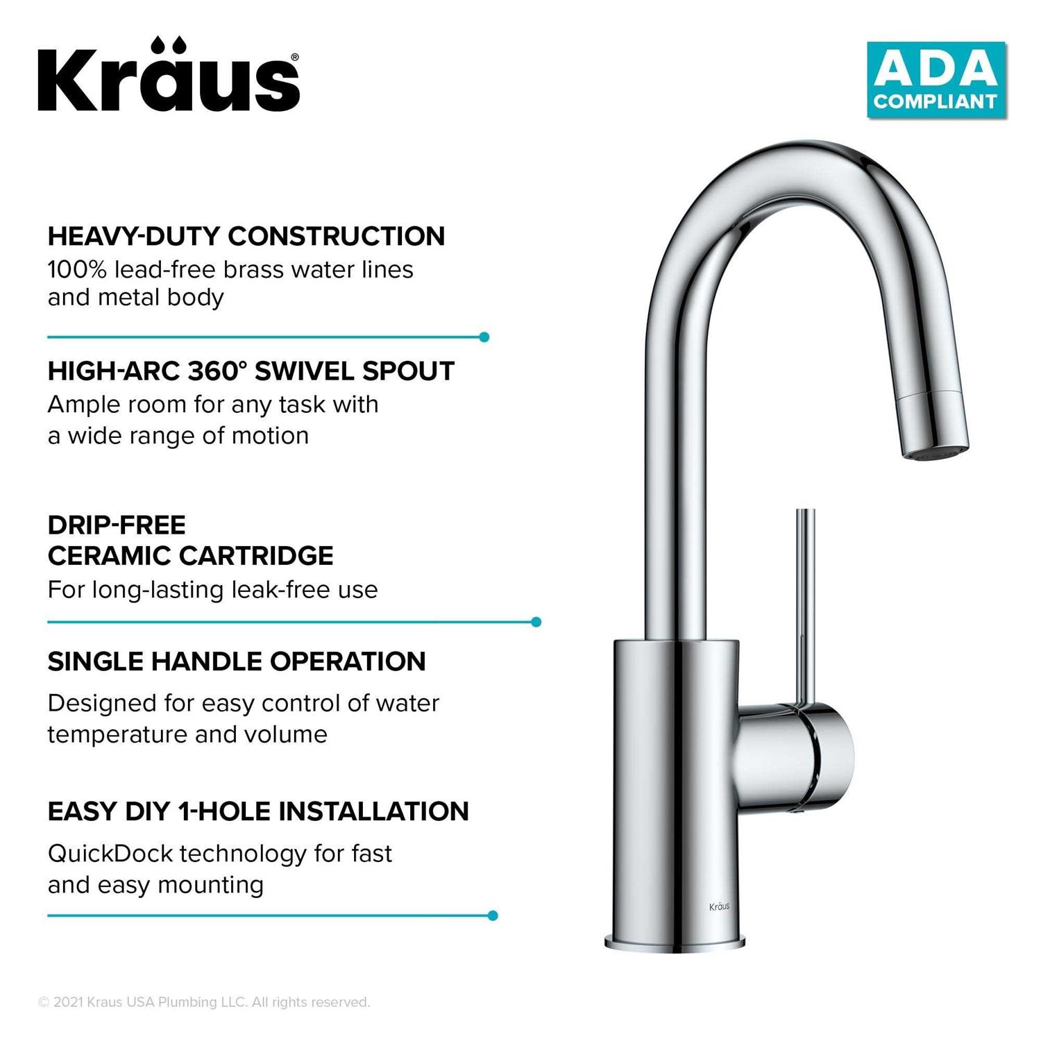 Kraus Oletto Single Handle Kitchen Bar Faucet with QuickDock Top Mount Assembly KPF-2600BB - MT - Mrs Treak