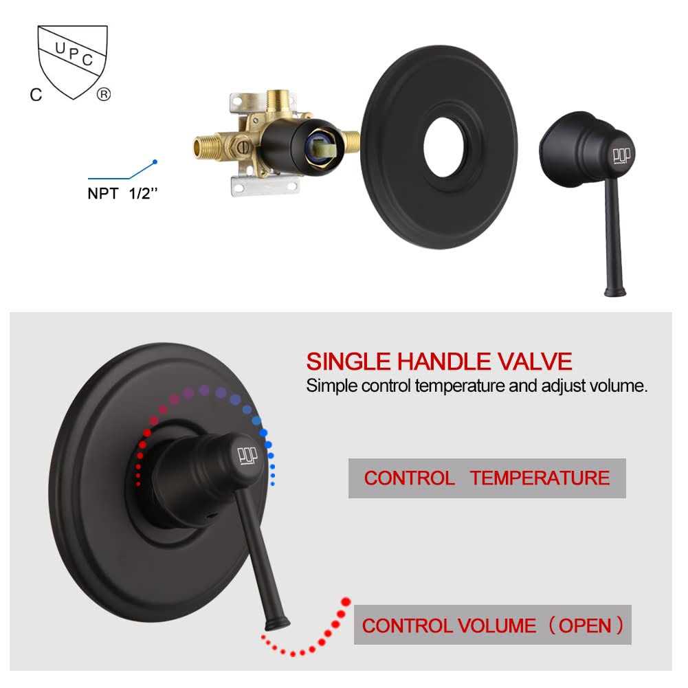 POP Sanitaryware Matte Black 3 Handle Shower Faucet Set with Tub Spout, Tub and Shower Trim Kit with Rough-in Valve 8201-7B - MT - Mrs Treak