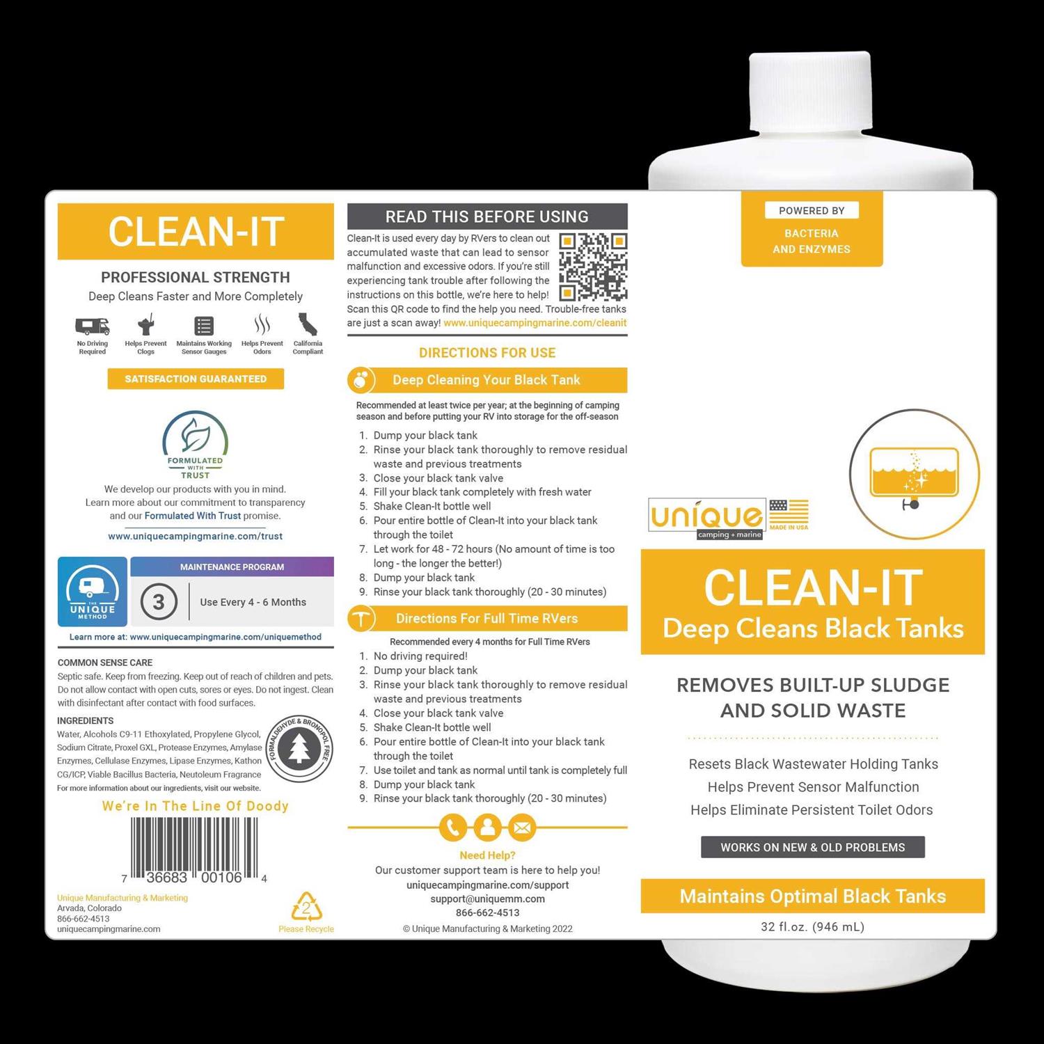 Unique Clean-It RV Black Tank Cleaner Enzyme Liquid - MT - Mrs Treak