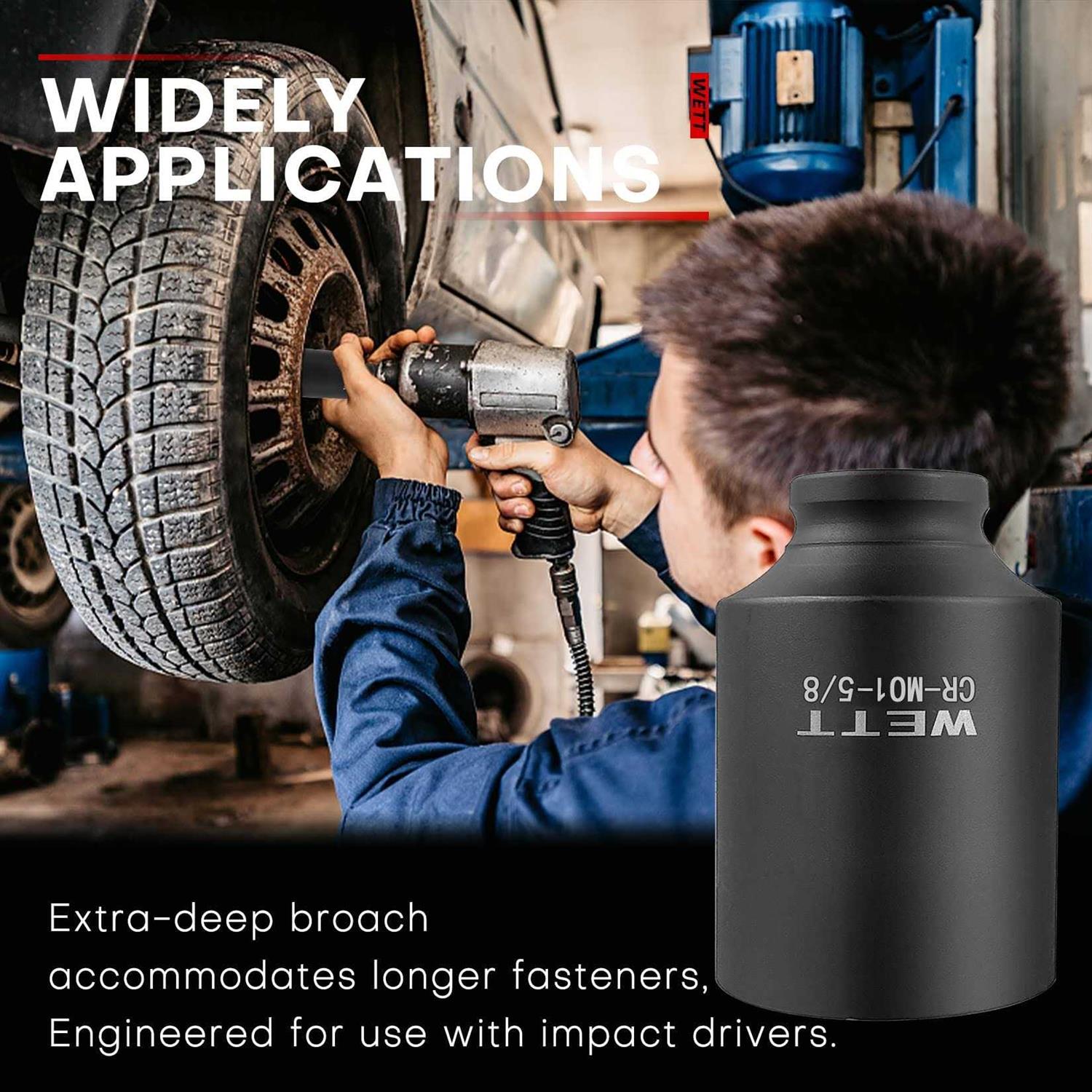 WETT 1/2 Drive Deep 6-Point Impact Socket Set/Spindle Axle Nut Impact Socket Set 9Pcs - MT - Mrs Treak