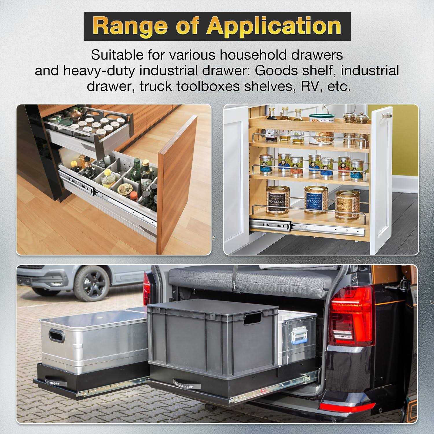 YENUO Heavy Duty Drawer Runners Slides with Lock 400 500 600 700 800 900 1000 Full Extension Ball Bearing Rails - MT - Mrs Treak