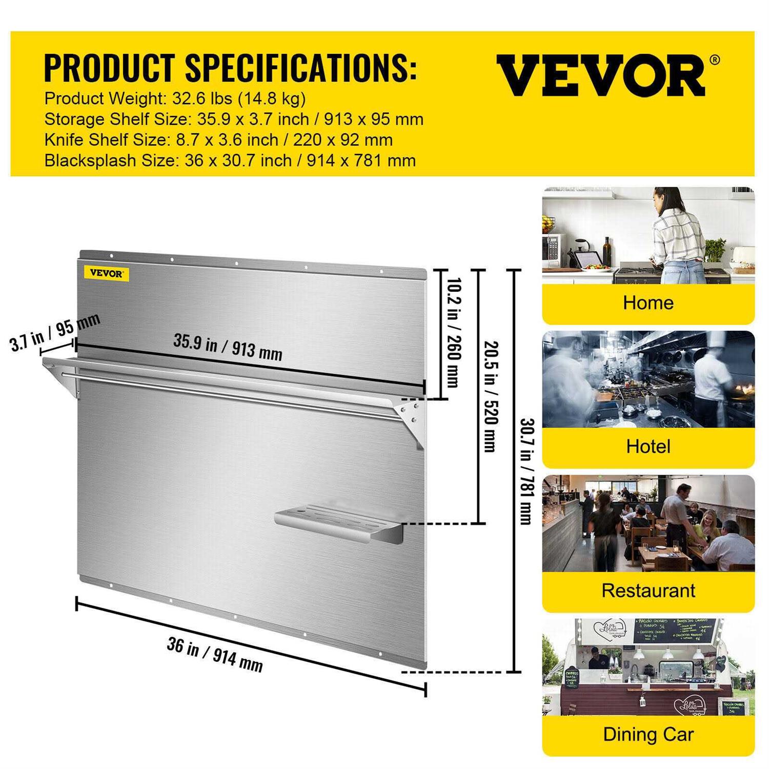 VEVOR Range Backsplash with Shelf Range Hood Wall Shield - MT - Mrs Treak