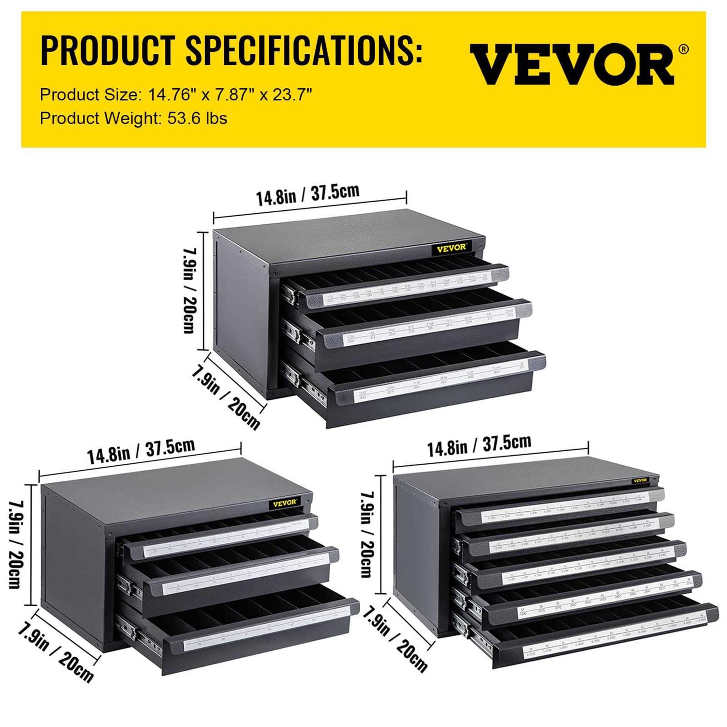 VEVOR Drill Bit Dispenser Cabinet Three-Drawer Drill Bit Dispenser for 1/16 to 1/2 & Letter Sizes A to Z - MT - Mrs Treak