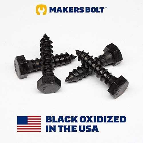 Makers Bolt Stainless Steel Black Lag Bolts Hex Lag Screws 18-8 Stainless Black Oxidized in USA - MT - Mrs Treak