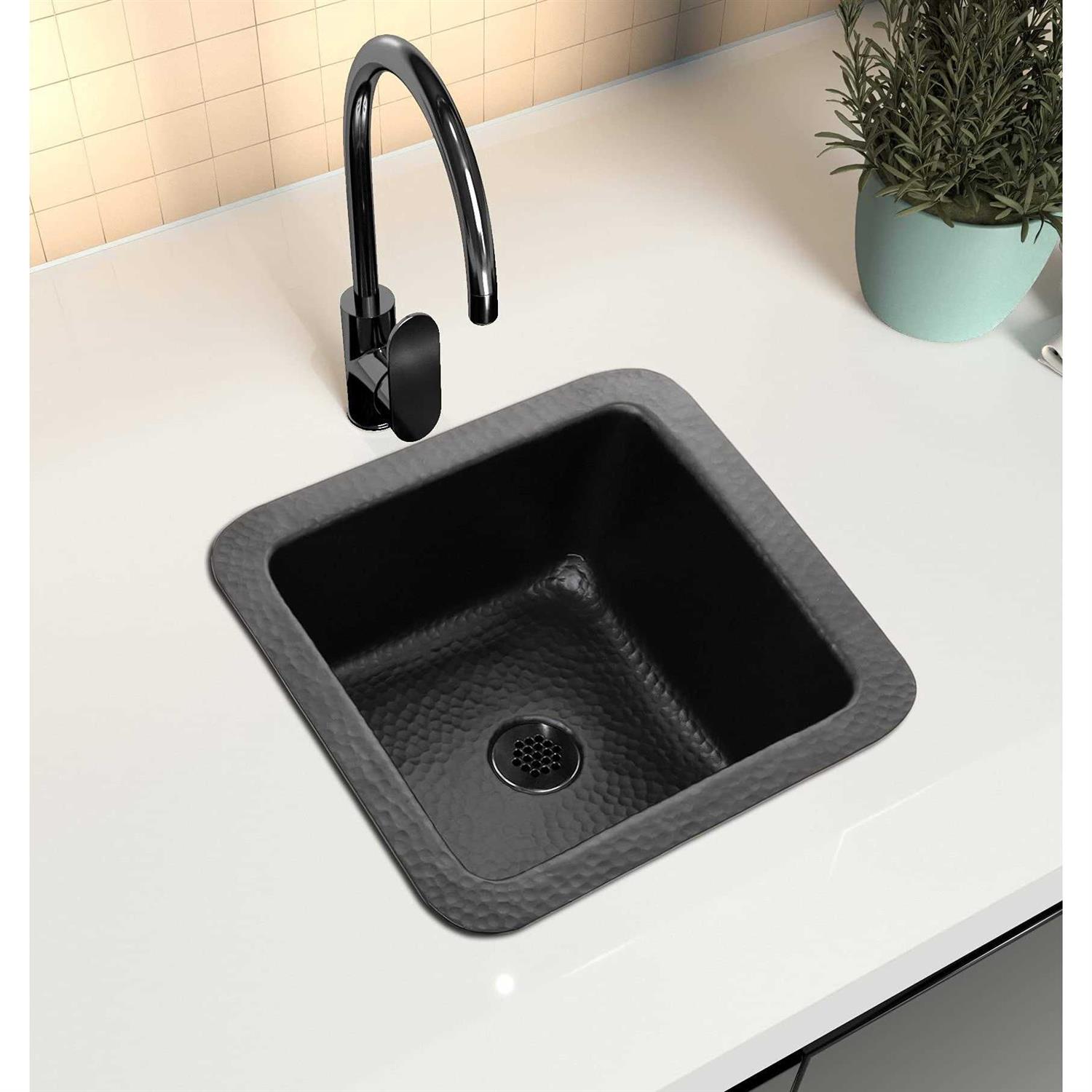 Monarch Abode 19103 Matte Black Hand Hammered Oval Drop-In Bathroom Sink - MT - Mrs Treak