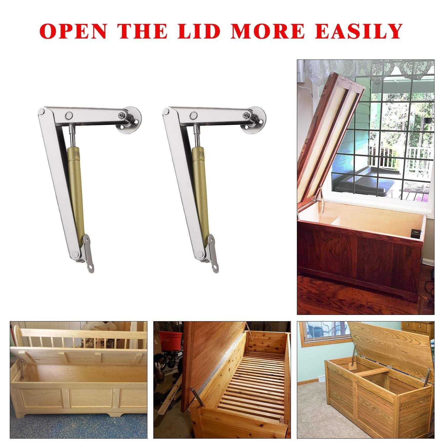 yumore Gas Struts 200n/30lb Heavy Duty Support Hinges Automatic Slow Lowering Safety Pneumatic for Cabinets Wooden Box Toy Chest - MT - Mrs Treak