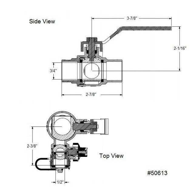 Webstone 80613W 3/4 Press Ball Valve w/ Drain & Reversible Handle - MT - Mrs Treak