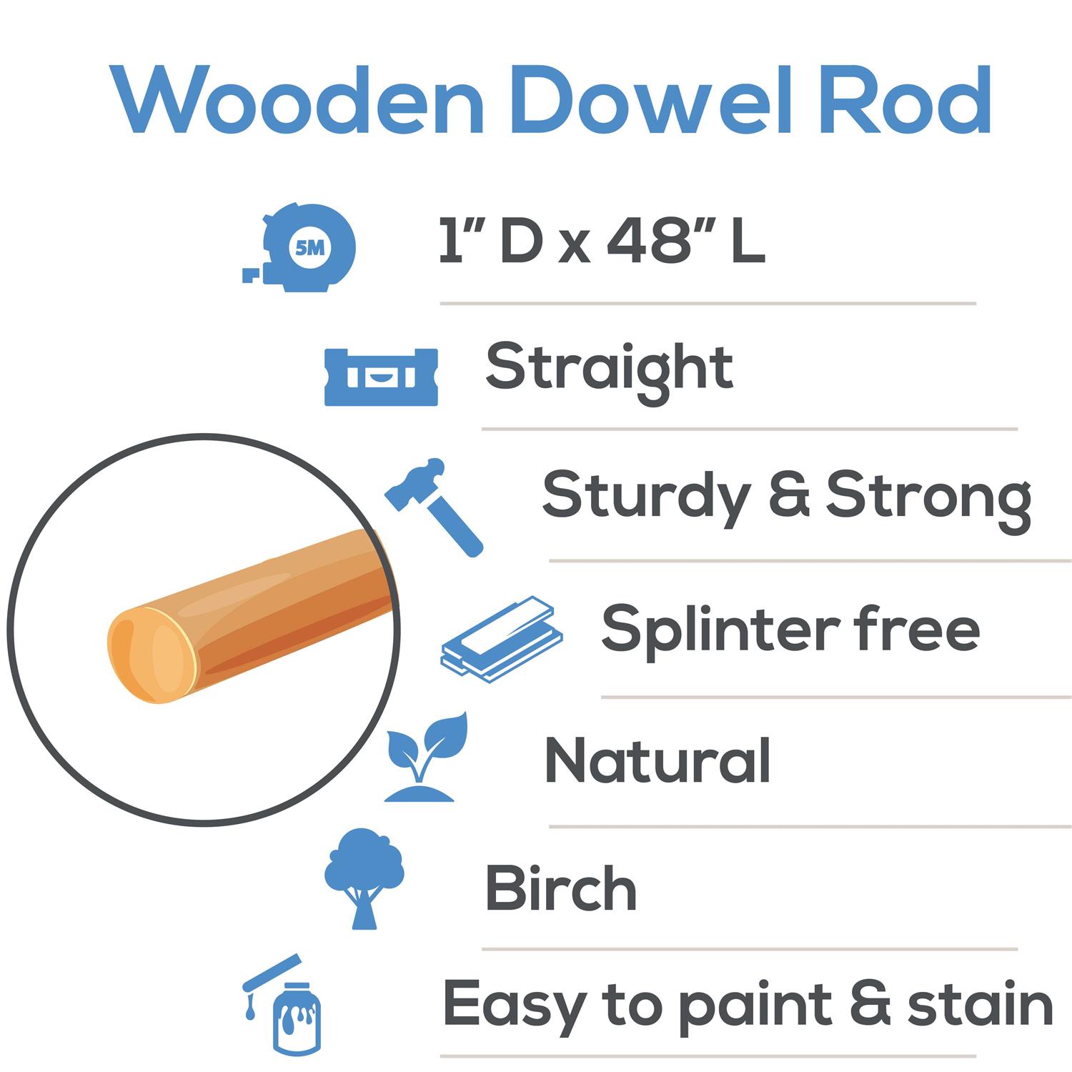 Woodpeckers Dowel Rods Wood Sticks Wooden Dowel Rods Unfinished Hardwood Sticks - MT - Mrs Treak