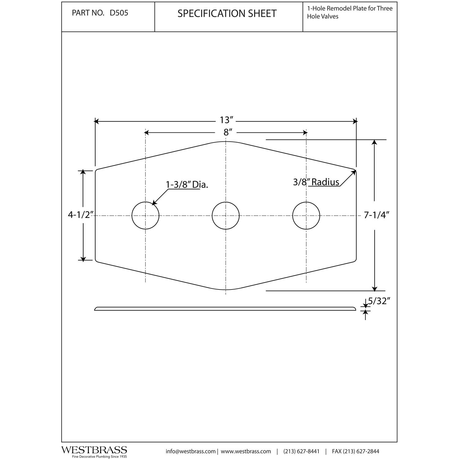 Westbrass Three-Hole Remodel Plate D505 - MT - Mrs Treak