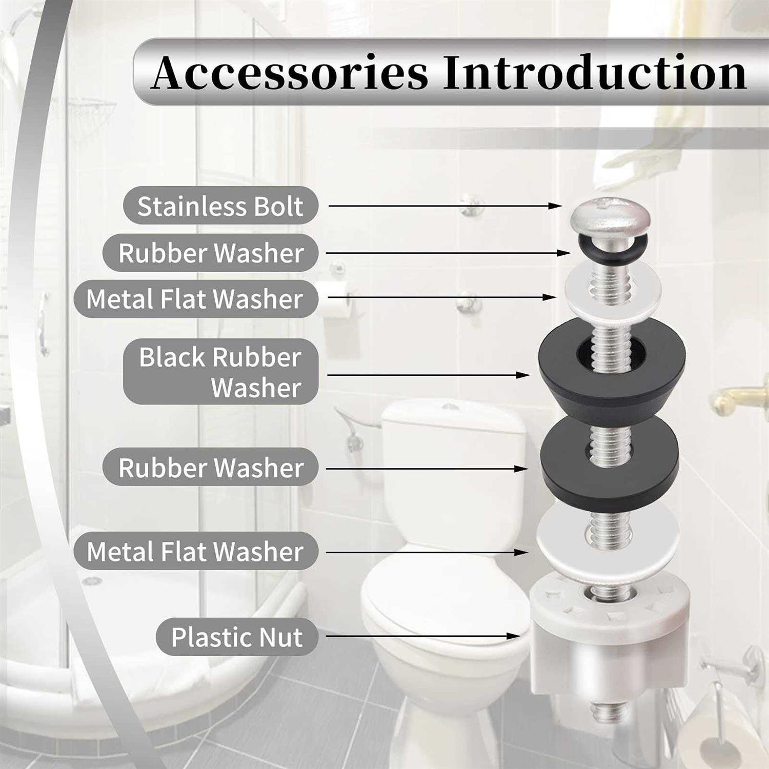 Universal Toilet Seat Hinge Bolts, Waterproof Stainless And Rubber - MT - Mrs Treak