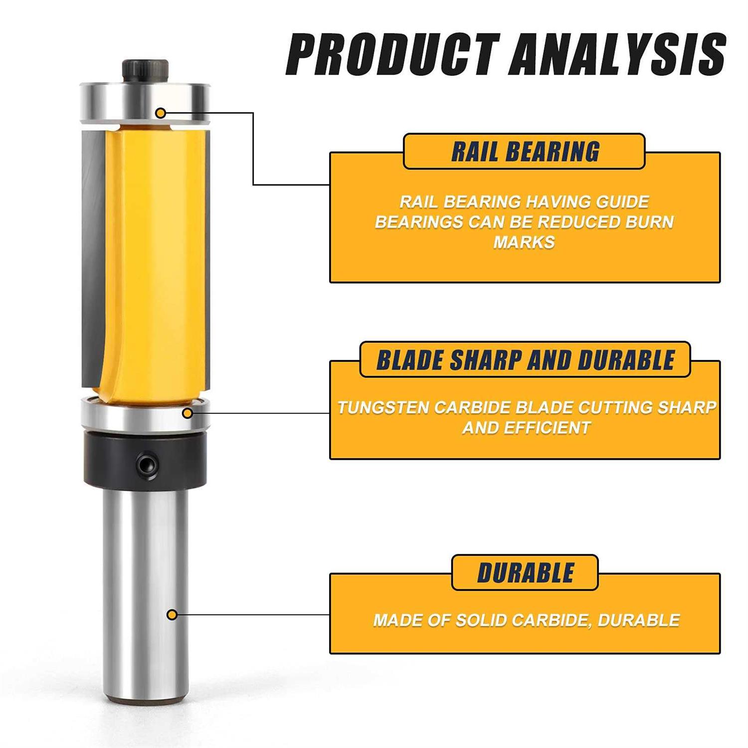 MEIGGTOOL Flush Trim Top and Bottom Bearing Router Bit 1/2-Inch Shank - MT - Mrs Treak