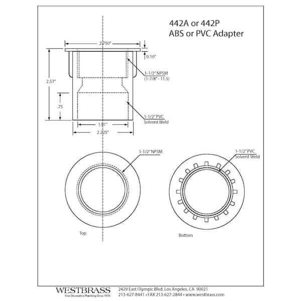 Westbrass 442A 1.5 in. Schedule 40 Straight Adapter in ABS - MT - Mrs Treak