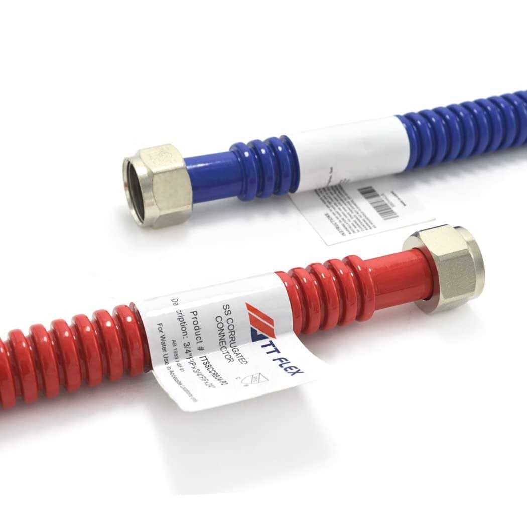 Tt Flex Flexible Stainless Steel Corrugated Water Heater Connector,Hot and Cold Color Coded,3/4 FIP x 3/4 FIP - MT - Mrs Treak