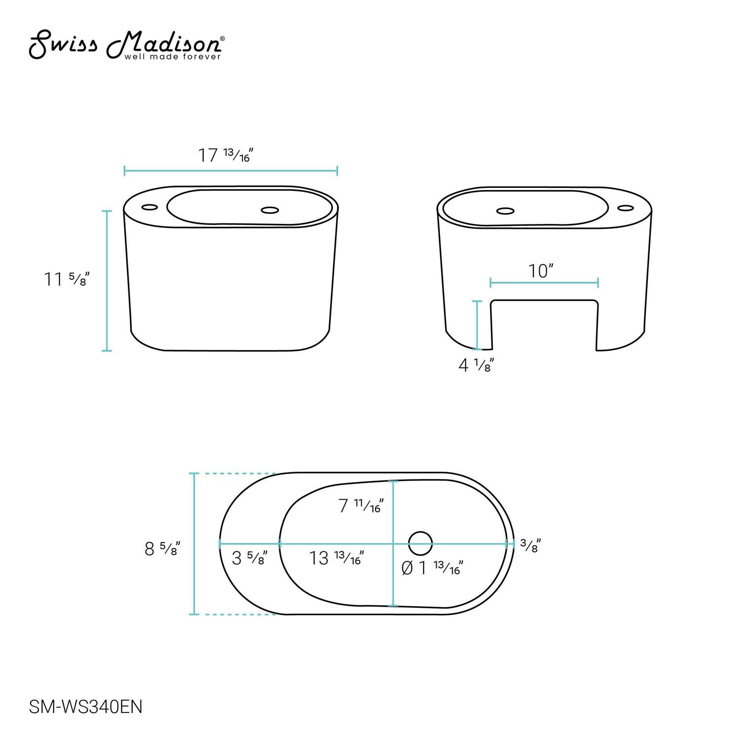 Swiss Madison Sublime Pedestal Bathroom Sink Square Single Faucet Hole - MT - Mrs Treak
