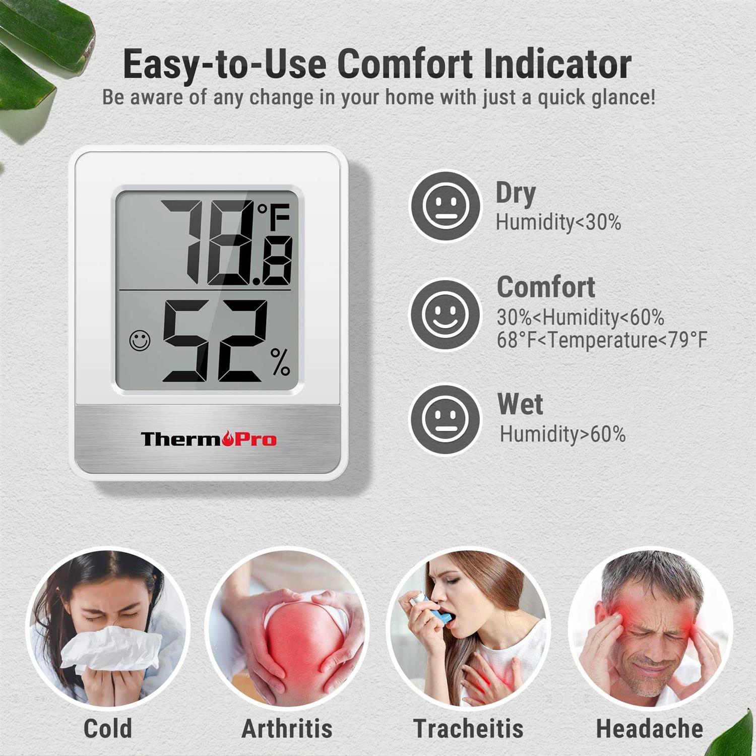 ThermoPro TP49 Digital Hygrometer Indoor Thermometer Humidity Meter Mini Hygrometer Thermometer with Temperature and Humidity Monitor Room - MT - Mrs Treak