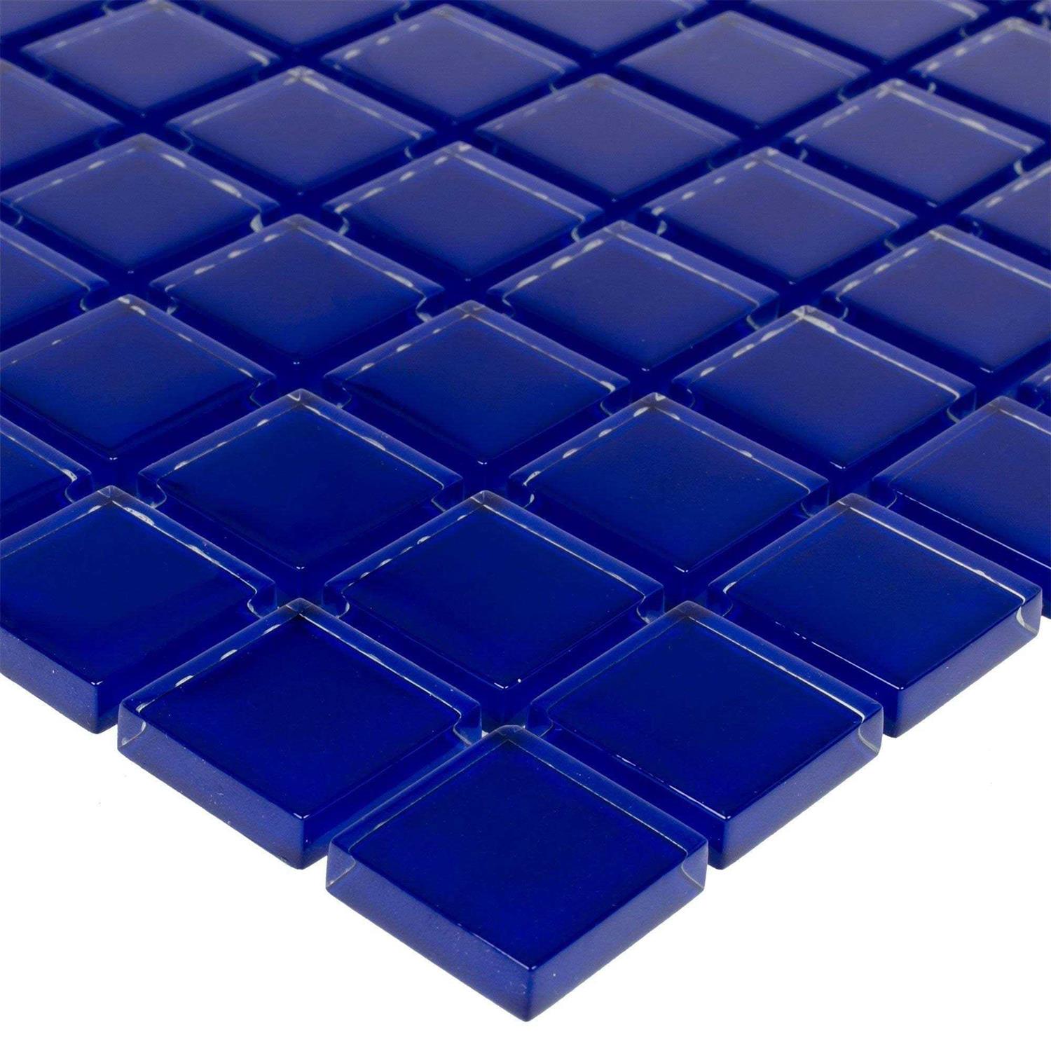 Mosaic Tile Outlet MTO0295 Classic 1X1 Stacked Squares Cobalt Blue Glossy Glass Mosaic Tile - MT - Mrs Treak