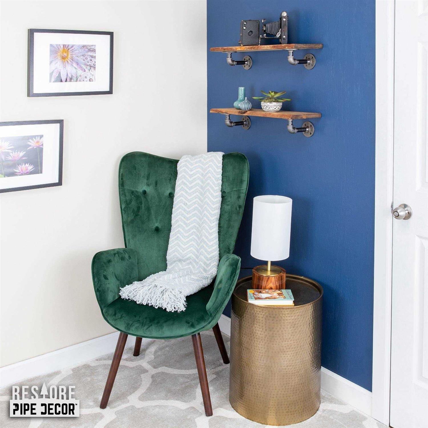 PIPE DECOR Live Edge Wood Shelf with L-Shaped Pipe Brackets - MT - Mrs Treak