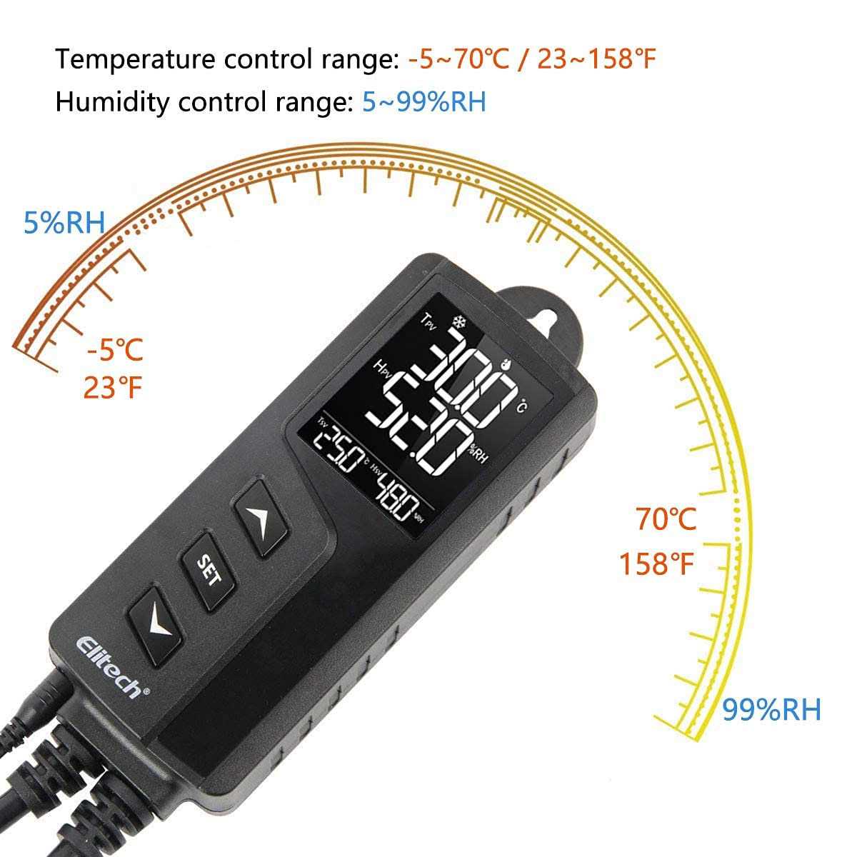 Elitech STC-1000Pro Temperature Controller Thermostat Heating Cooling Outlets Reef Tank Grow Room 1100w 10a - MT - Mrs Treak