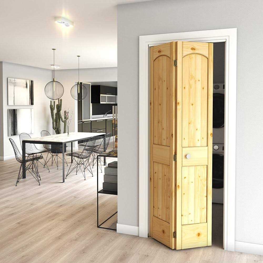 EightDoors 80-in Natural 2-panel Arch Top Solid Core Unfinished Pine Wood Bifold Door Hardware Included - MT - Mrs Treak