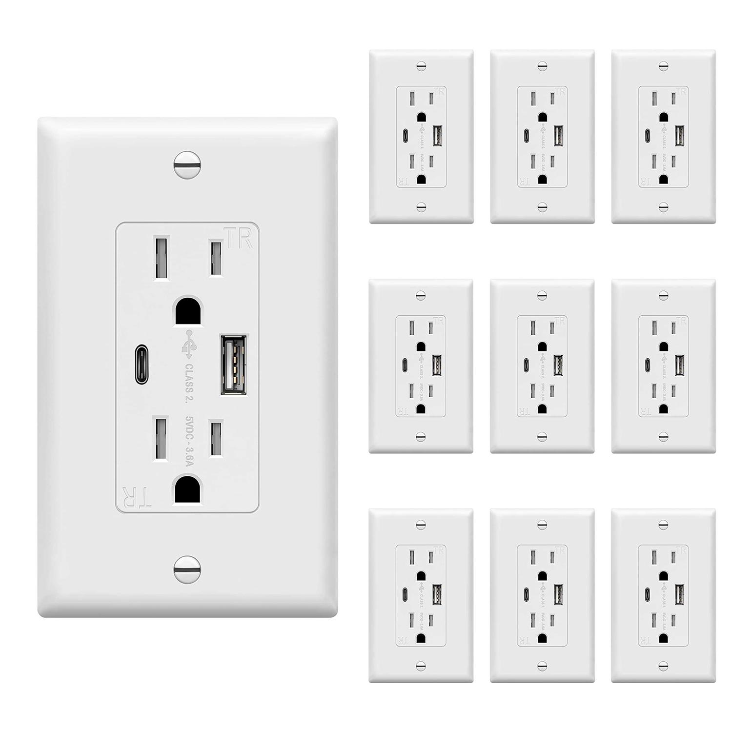 Topgreener Usb Outlet Type C Wall Charger 15 Amp TR Receptacle Plug - MT - Mrs Treak