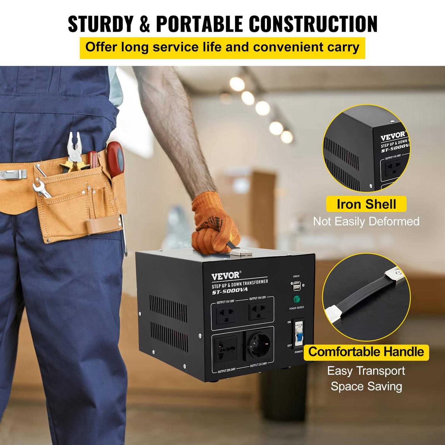 VEVOR Voltage Converter Transformer,2000W Heavy Duty Step Up/Down Transformer Converter,2 US&1 UK&1 Universal Outlet SJBYQ2KVA222UL5C7V1 - MT - Mrs Treak